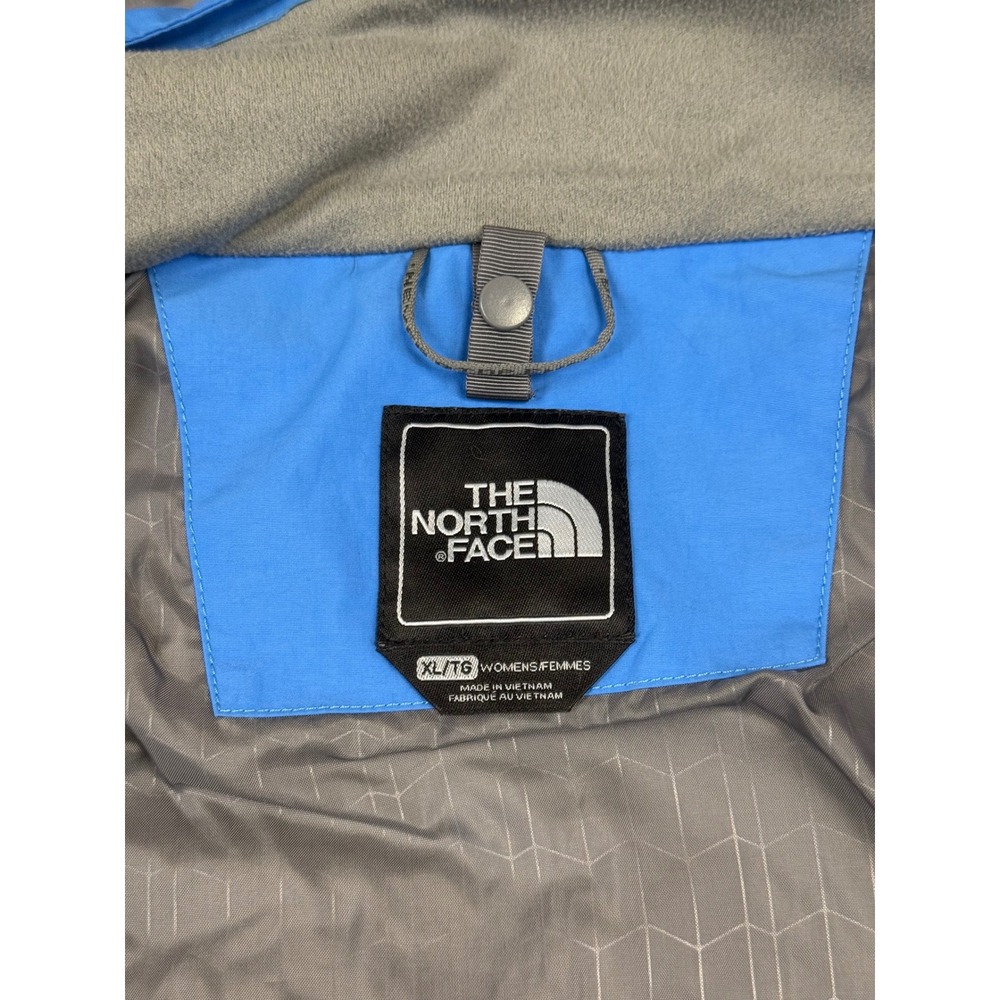 The North Face HyVent Rain Jacket Womens XL Blue Grey Colorblock Hooded Shell - Picture 2 of 14